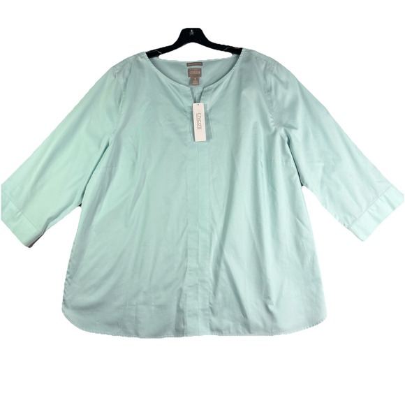 Chico's Tops - Chicos 3 Tunic Top Women's XL Wrinkle Resistant Light Blue NWT 100% Cotton
